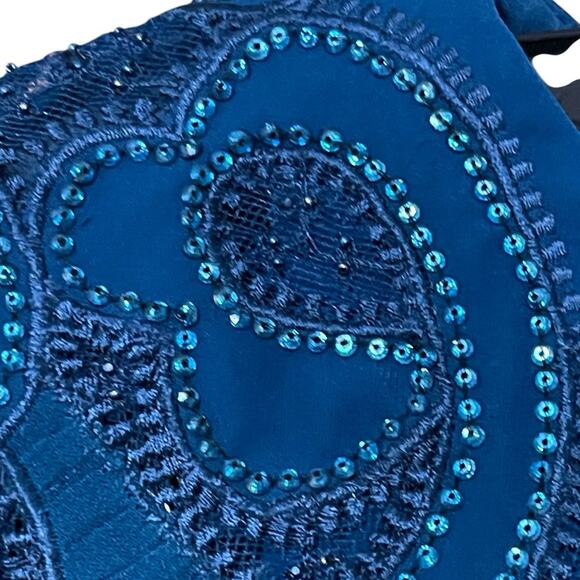 Sachin & Babi Size 8 NWT Moroccan Blue Crepe Embroidered Wren Cape Maxi Gown - Picture 9 of 11